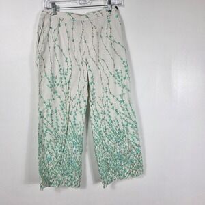 ExOfficio Womens Size 6 Cropped Pants Floral Print Beige Blue Casual Travel
